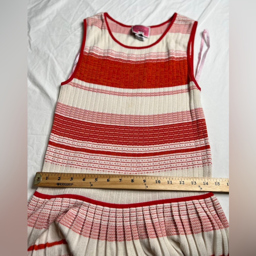 KATE SPADE NEW YORK Pleated M Striped Tank Dress Cotton Blend Red White A070823 - Picture 6 of 6